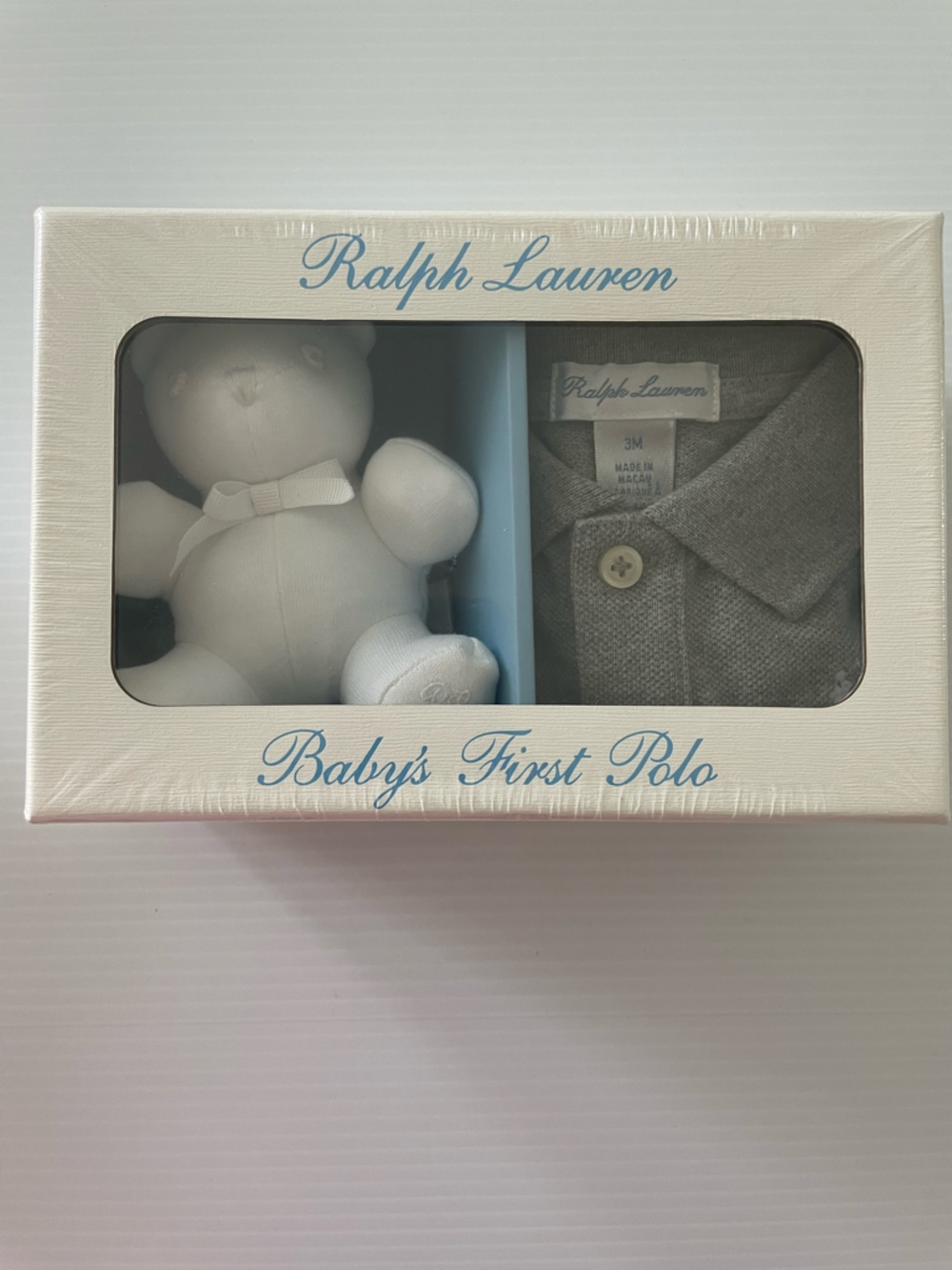Polo Ralph Lauren Baby Boxed Gift Set in Grey Shirt & White Bear